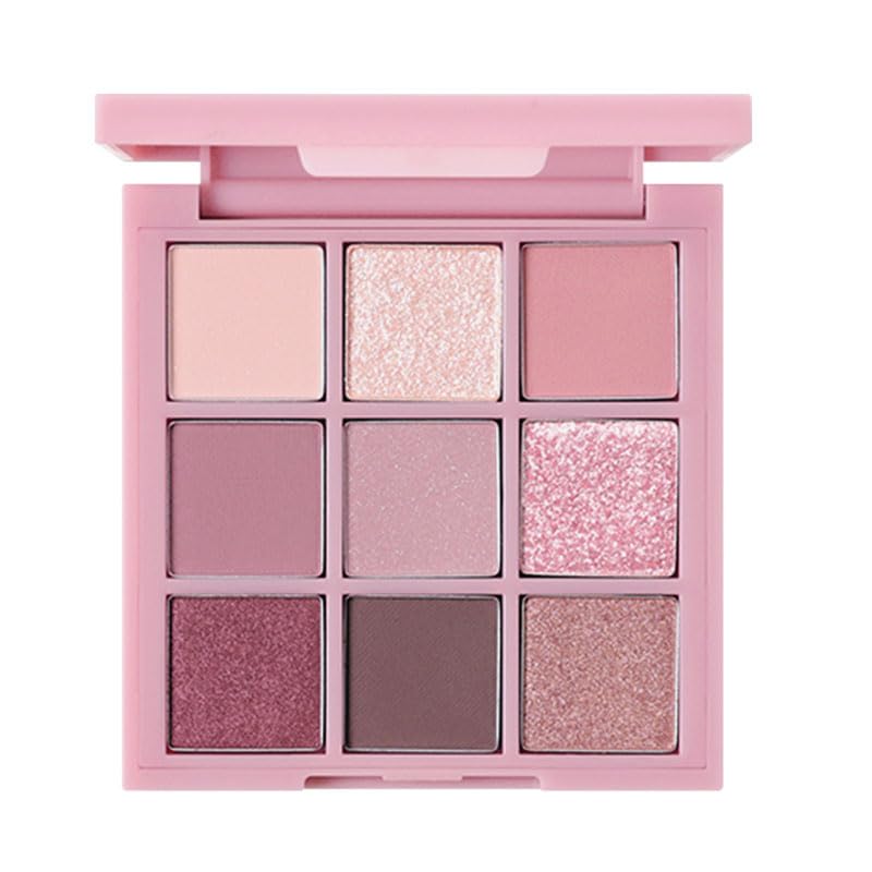 9 Colors Milk Tea Glitter Eyeshadow Palette, Matte Nude Neutral Brown Blendable Shades, Bronzer Champange Gorgeous Pearls Powder Eyeshadow, Sparkling Shimmer Daily Bright Diamond Makeup #01
