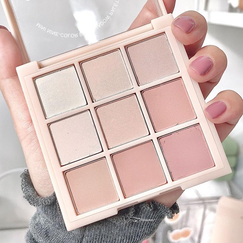 9 Colors Milk Tea Glitter Eyeshadow Palette, Matte Nude Neutral Brown Blendable Shades, Bronzer Champange Gorgeous Pearls Powder Eyeshadow, Sparkling Shimmer Daily Bright Diamond Makeup #01