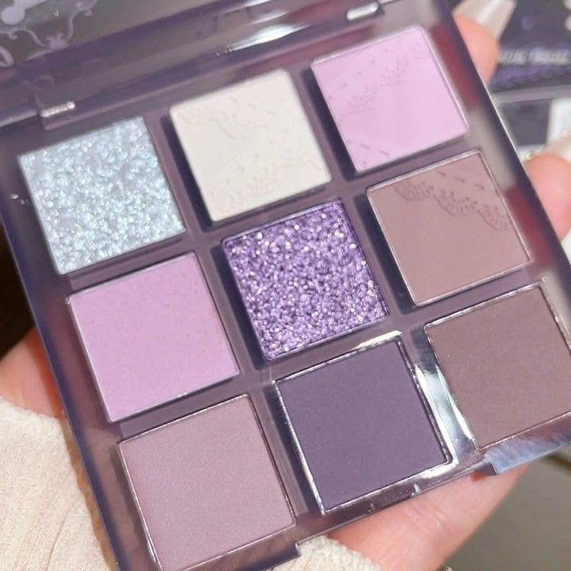 9 Colors Milk Tea Glitter Eyeshadow Palette, Matte Nude Neutral Brown Blendable Shades, Bronzer Champange Gorgeous Pearls Powder Eyeshadow, Sparkling Shimmer Daily Bright Diamond Makeup #01