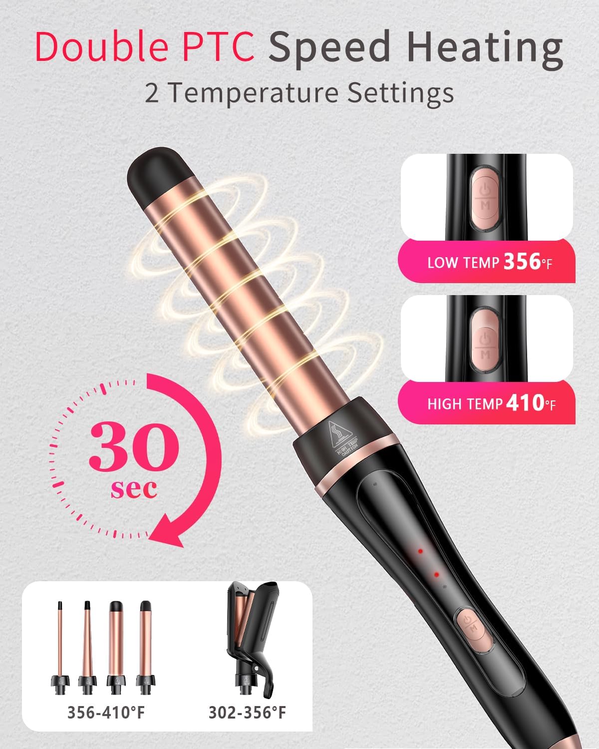 5 in 1 Curling Iron, Curling Wand Set Versatile Hair Curler Wand Kit for Waves Curls Blowout for All Hair Types 4 Interchangeable Ceramic Barrels(0.35"-1.25'') Fast Heating for Travel and Home Use