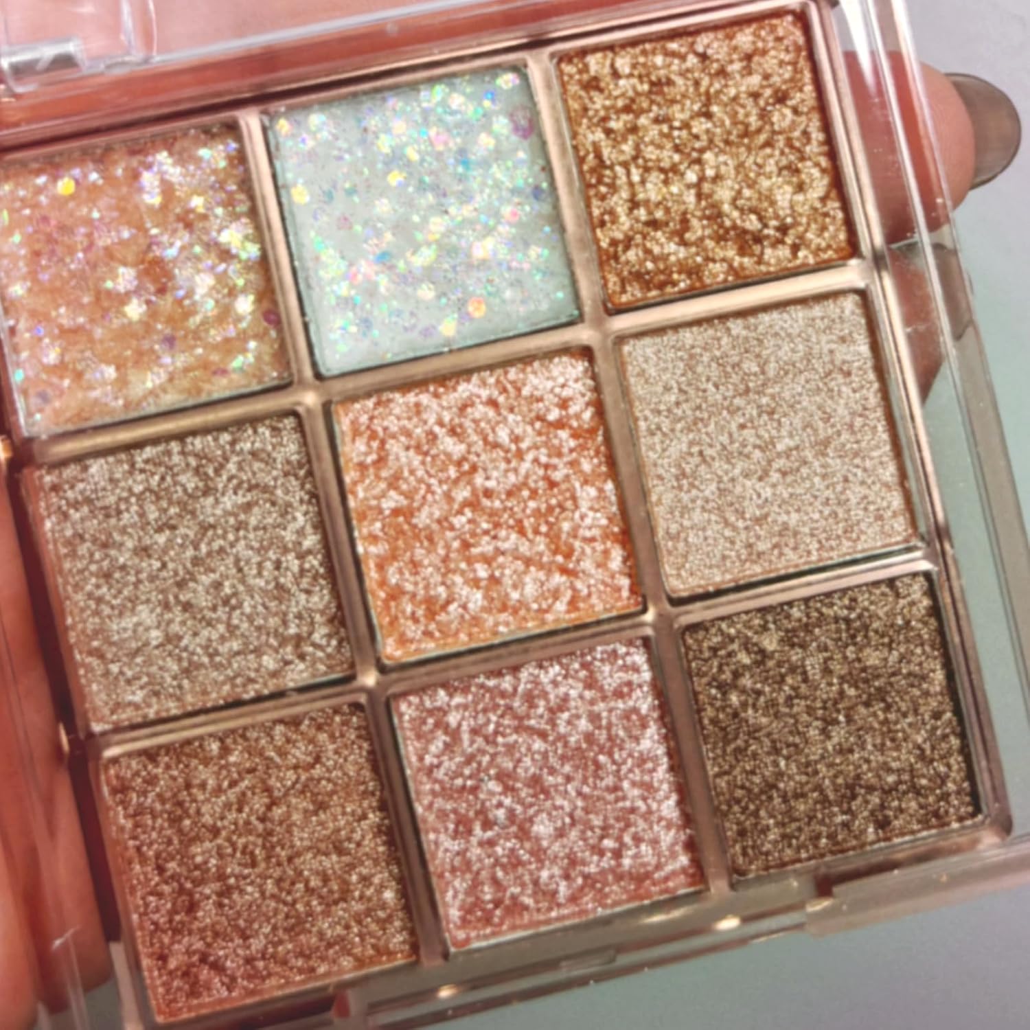 9 Colors Milk Tea Glitter Eyeshadow Palette, Matte Nude Neutral Brown Blendable Shades, Bronzer Champange Gorgeous Pearls Powder Eyeshadow, Sparkling Shimmer Daily Bright Diamond Makeup #01