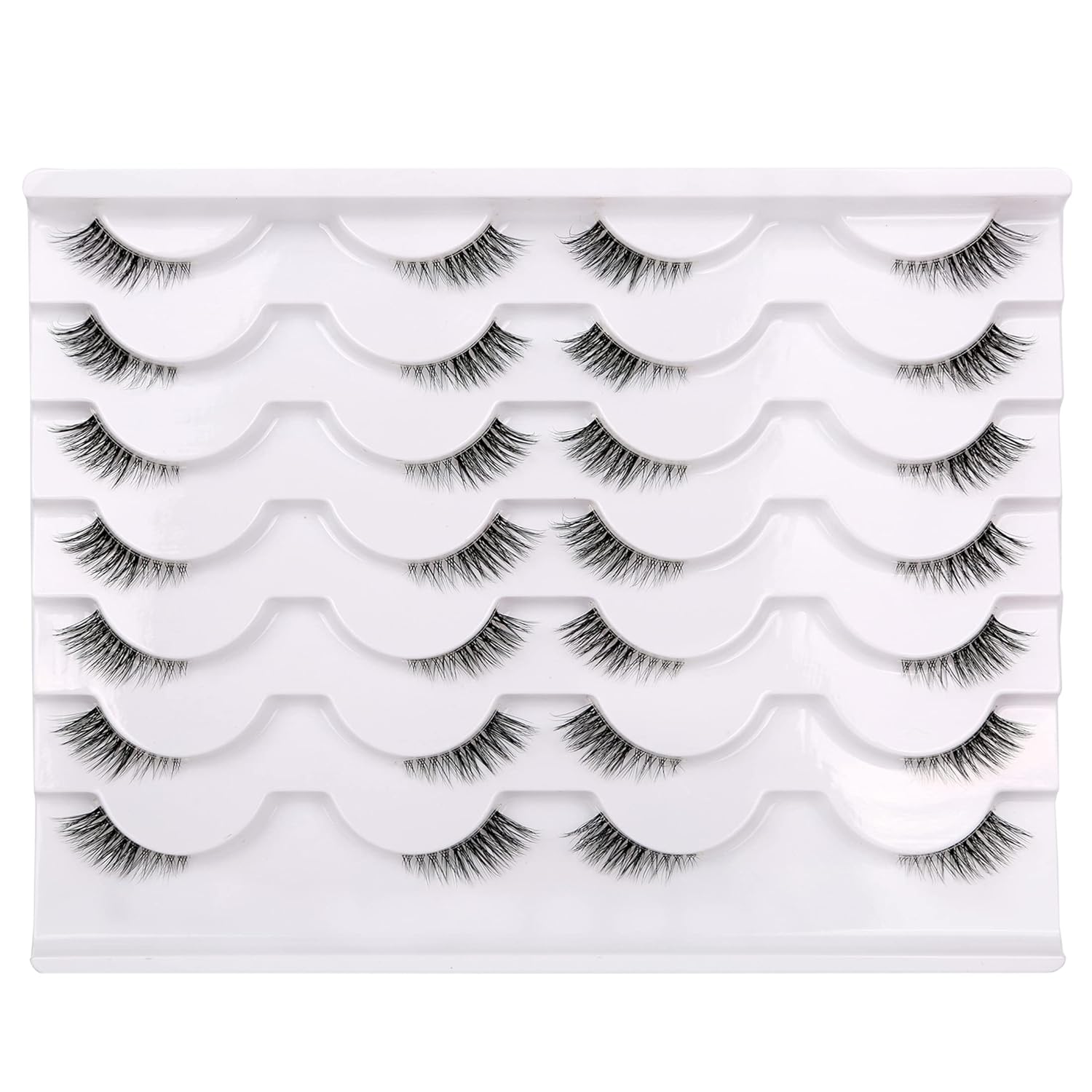 Pooplunch False Eyelashes Cat Eye Look Natural Short Lashes Wispy Clear Band Extension Volume Fake Eyelashes Faux Mink Strip Lashes 7 Pairs Pack