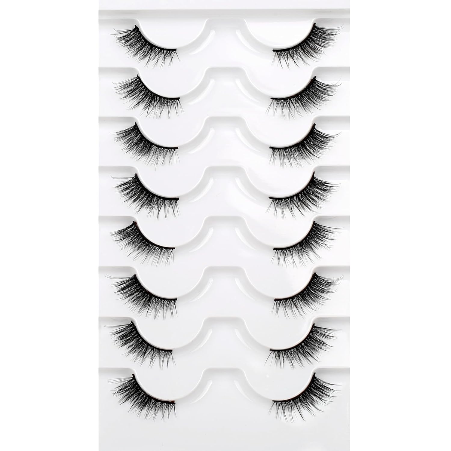 Pooplunch False Eyelashes Cat Eye Look Natural Short Lashes Wispy Clear Band Extension Volume Fake Eyelashes Faux Mink Strip Lashes 7 Pairs Pack