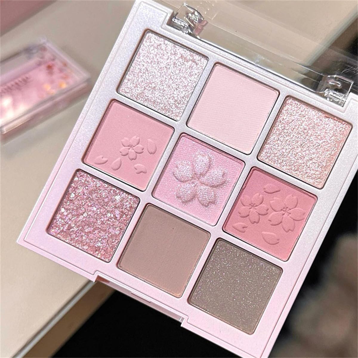 9 Colors Milk Tea Glitter Eyeshadow Palette, Matte Nude Neutral Brown Blendable Shades, Bronzer Champange Gorgeous Pearls Powder Eyeshadow, Sparkling Shimmer Daily Bright Diamond Makeup #01