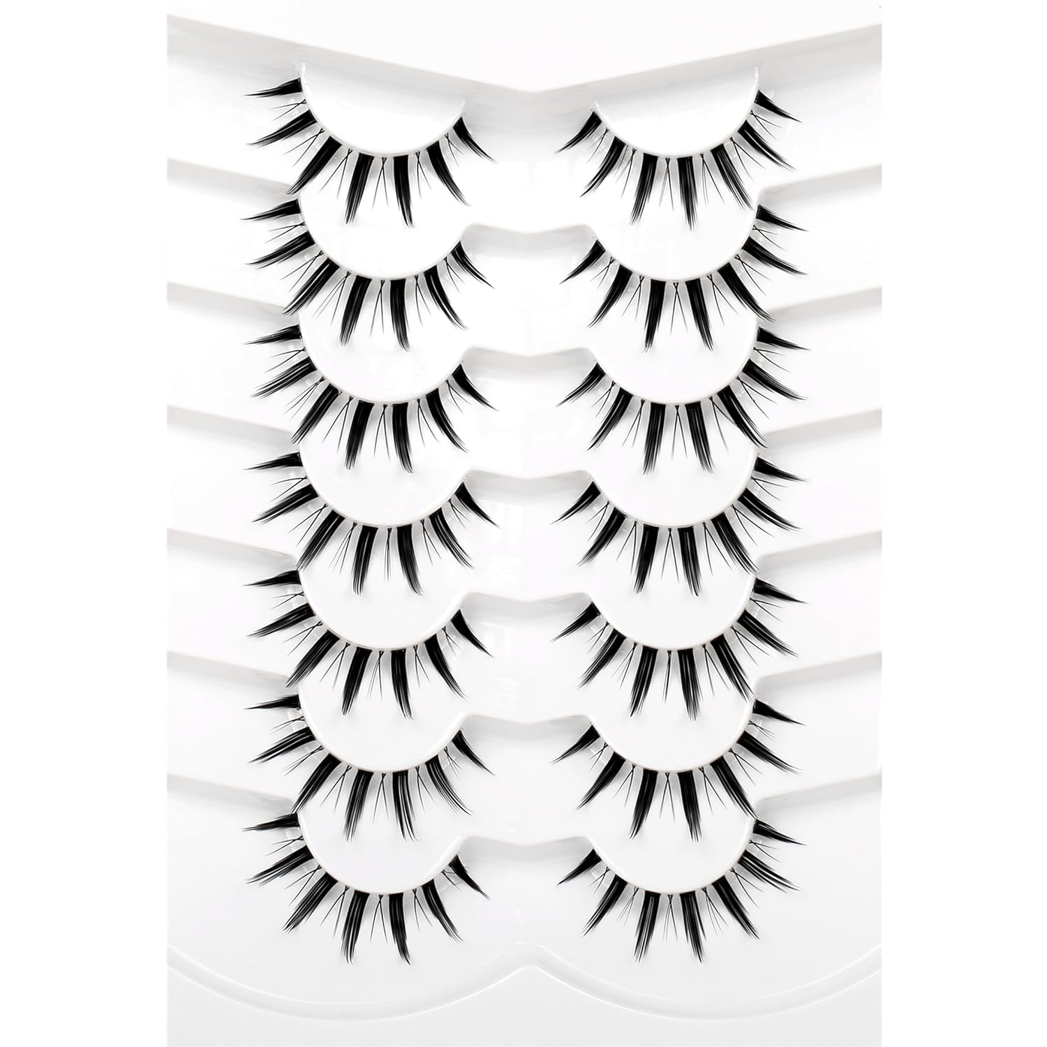 Pooplunch False Eyelashes Cat Eye Look Natural Short Lashes Wispy Clear Band Extension Volume Fake Eyelashes Faux Mink Strip Lashes 7 Pairs Pack