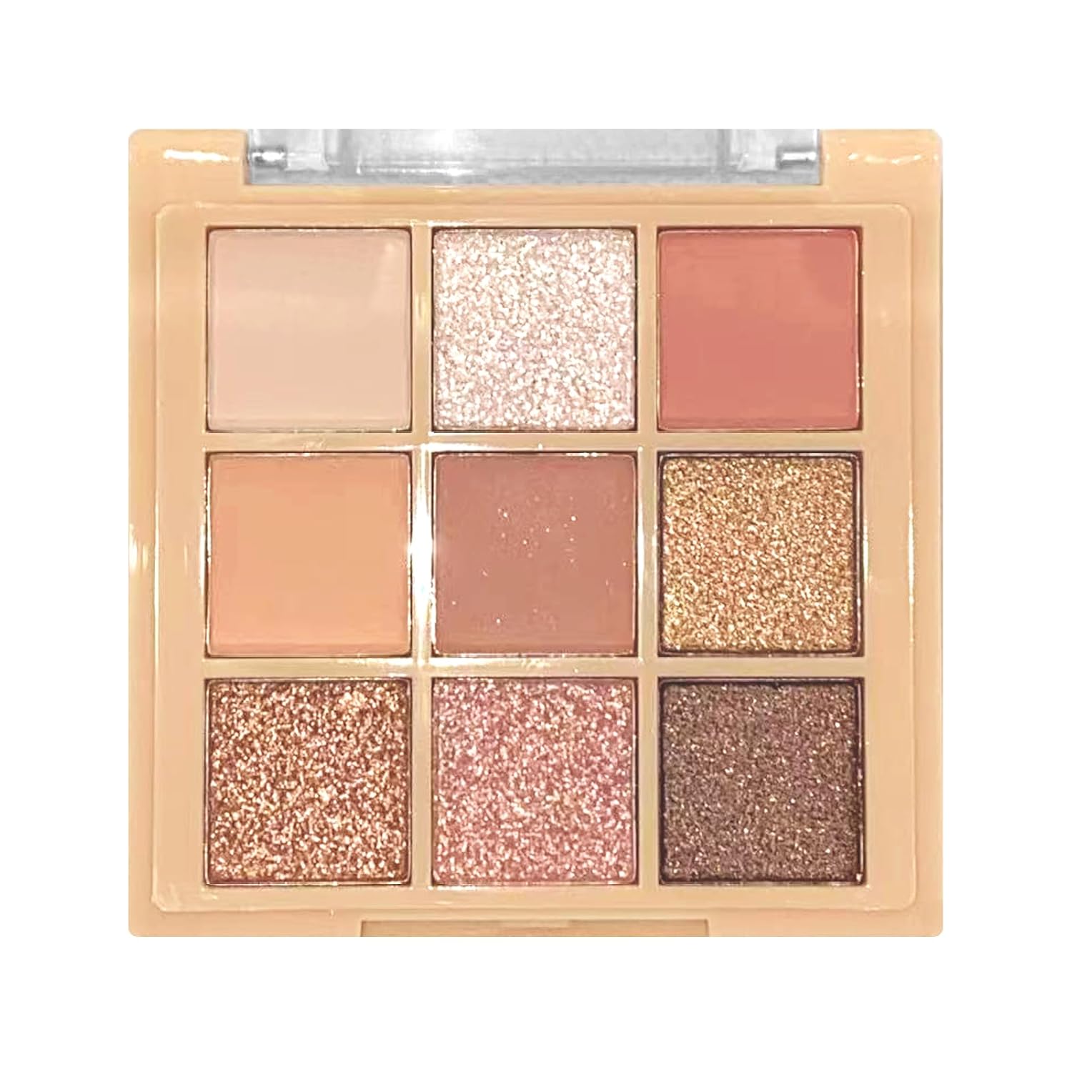 9 Colors Milk Tea Glitter Eyeshadow Palette, Matte Nude Neutral Brown Blendable Shades, Bronzer Champange Gorgeous Pearls Powder Eyeshadow, Sparkling Shimmer Daily Bright Diamond Makeup #01