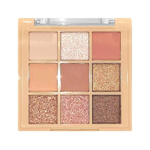 9 Colors Milk Tea Glitter Eyeshadow Palette, Matte Nude Neutral Brown Blendable Shades, Bronzer Champange Gorgeous Pearls Powder Eyeshadow, Sparkling Shimmer Daily Bright Diamond Makeup #01