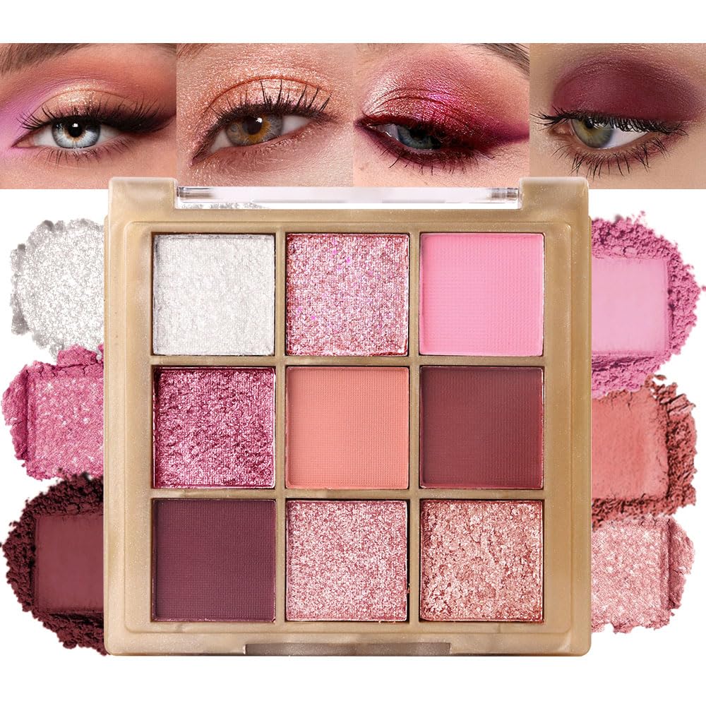Light Pink Eyeshadow Palette,Neutral Nude Powder Eye Shadow for Older Women,Natural Long Lasting Naturing-Looking Pink Makeup Palette,Talc,Paraben Vegan & Cruelty Free