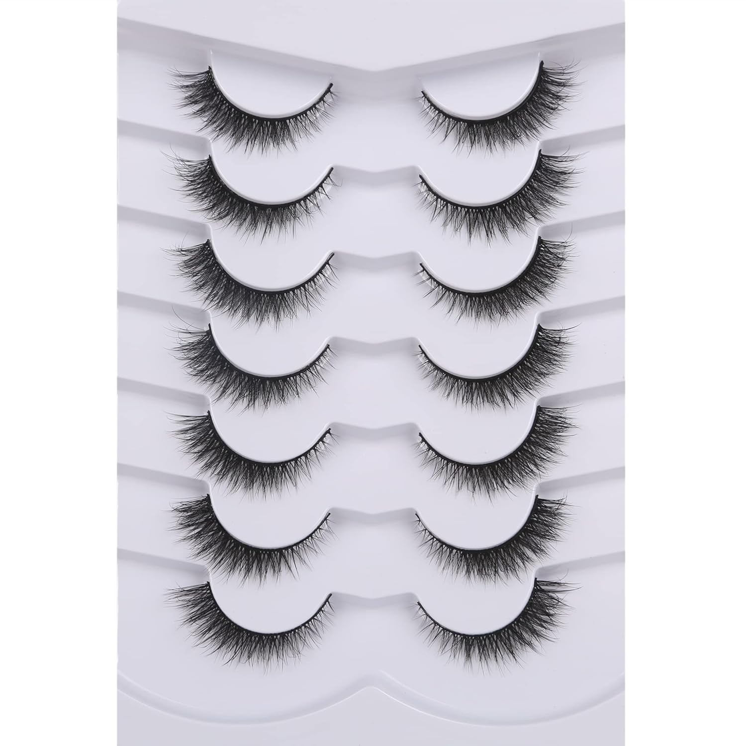 Pooplunch False Eyelashes Cat Eye Look Natural Short Lashes Wispy Clear Band Extension Volume Fake Eyelashes Faux Mink Strip Lashes 7 Pairs Pack