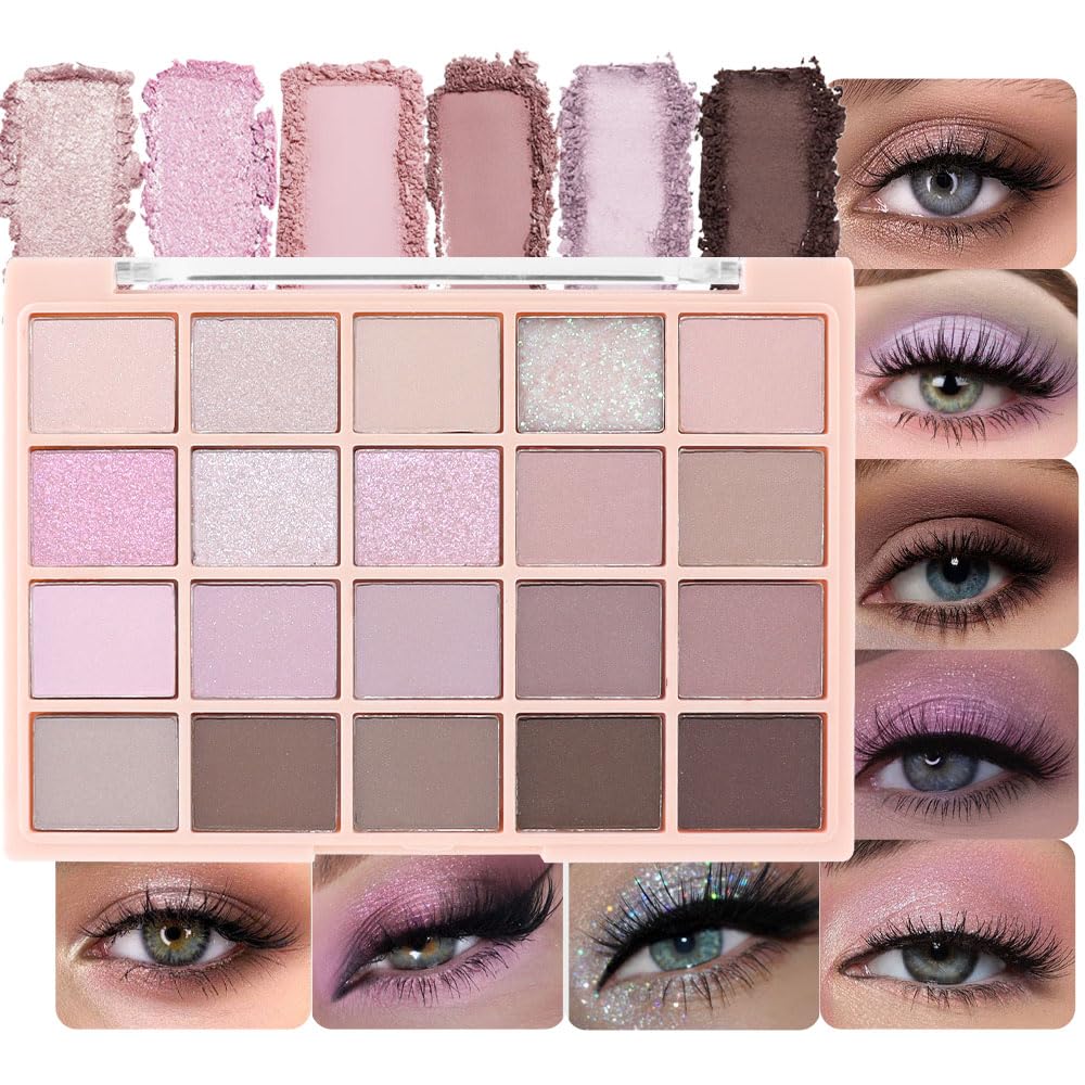 Light Pink Eyeshadow Palette,Neutral Nude Powder Eye Shadow for Older Women,Natural Long Lasting Naturing-Looking Pink Makeup Palette,Talc,Paraben Vegan & Cruelty Free