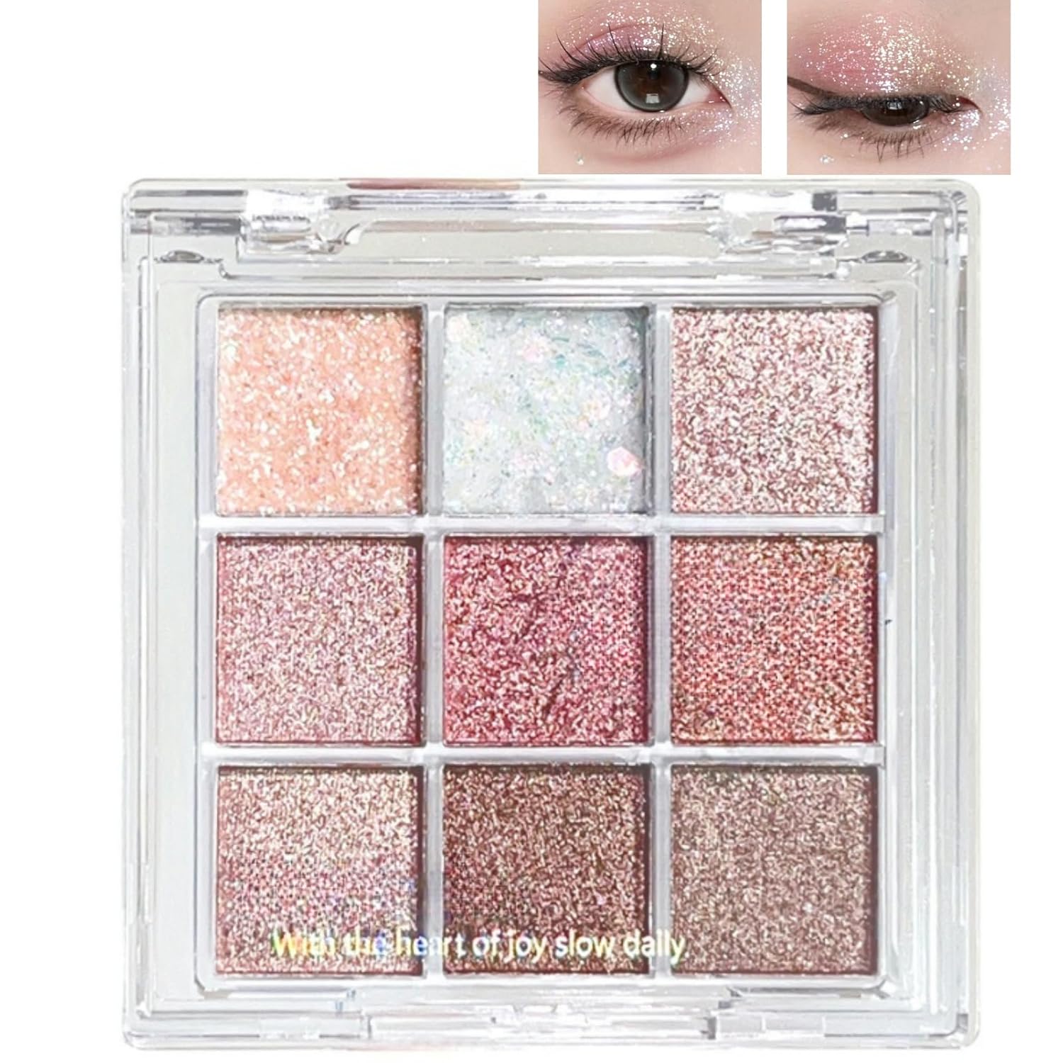 9 Colors Milk Tea Glitter Eyeshadow Palette, Matte Nude Neutral Brown Blendable Shades, Bronzer Champange Gorgeous Pearls Powder Eyeshadow, Sparkling Shimmer Daily Bright Diamond Makeup #01