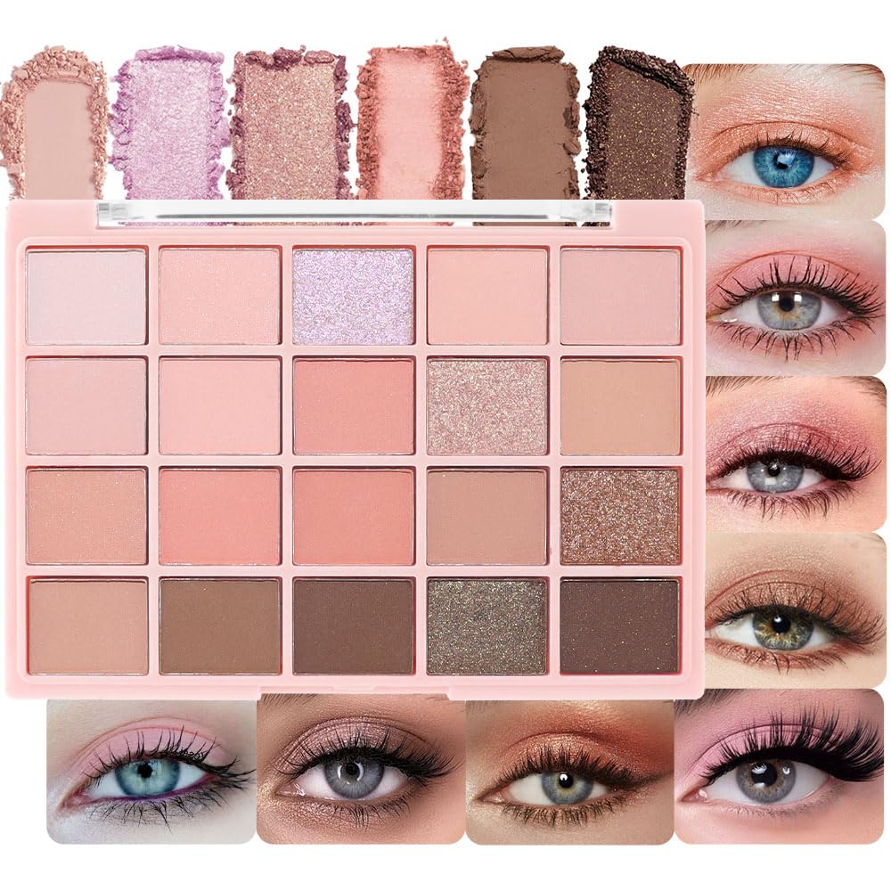 Light Pink Eyeshadow Palette,Neutral Nude Powder Eye Shadow for Older Women,Natural Long Lasting Naturing-Looking Pink Makeup Palette,Talc,Paraben Vegan & Cruelty Free