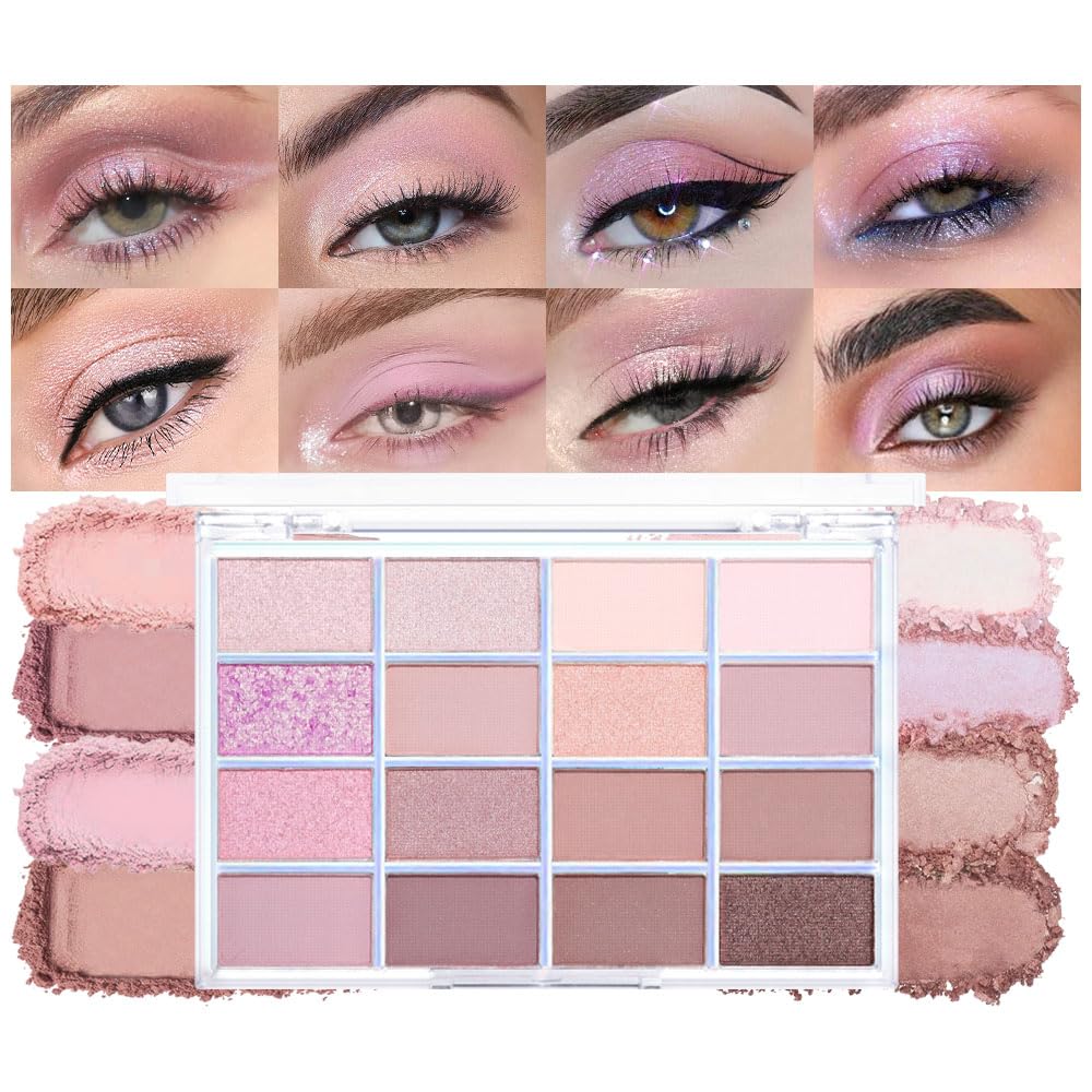 Light Pink Eyeshadow Palette,Neutral Nude Powder Eye Shadow for Older Women,Natural Long Lasting Naturing-Looking Pink Makeup Palette,Talc,Paraben Vegan & Cruelty Free