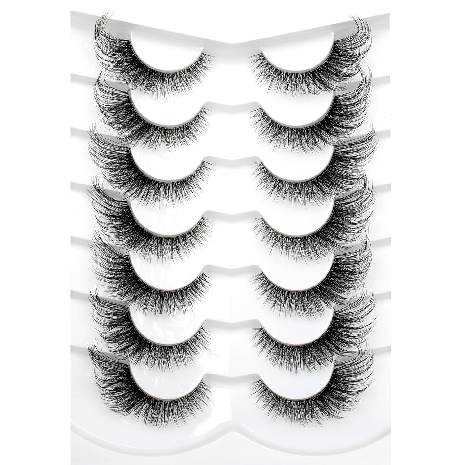 Pooplunch False Eyelashes Cat Eye Look Natural Short Lashes Wispy Clear Band Extension Volume Fake Eyelashes Faux Mink Strip Lashes 7 Pairs Pack