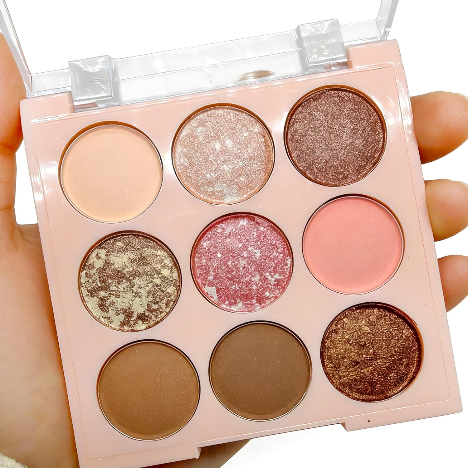 9 Colors Milk Tea Glitter Eyeshadow Palette, Matte Nude Neutral Brown Blendable Shades, Bronzer Champange Gorgeous Pearls Powder Eyeshadow, Sparkling Shimmer Daily Bright Diamond Makeup #01