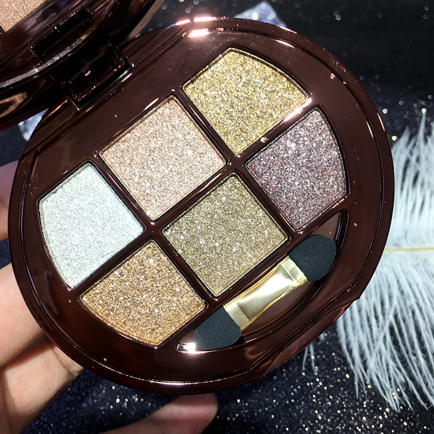Glitter Eyeshadow Palette, 6 Colors Sparkle Shimmer and Matte Eye Shadow, Highly Pigmented Waterproof Long Lasting Makeup Set. (Color 6)