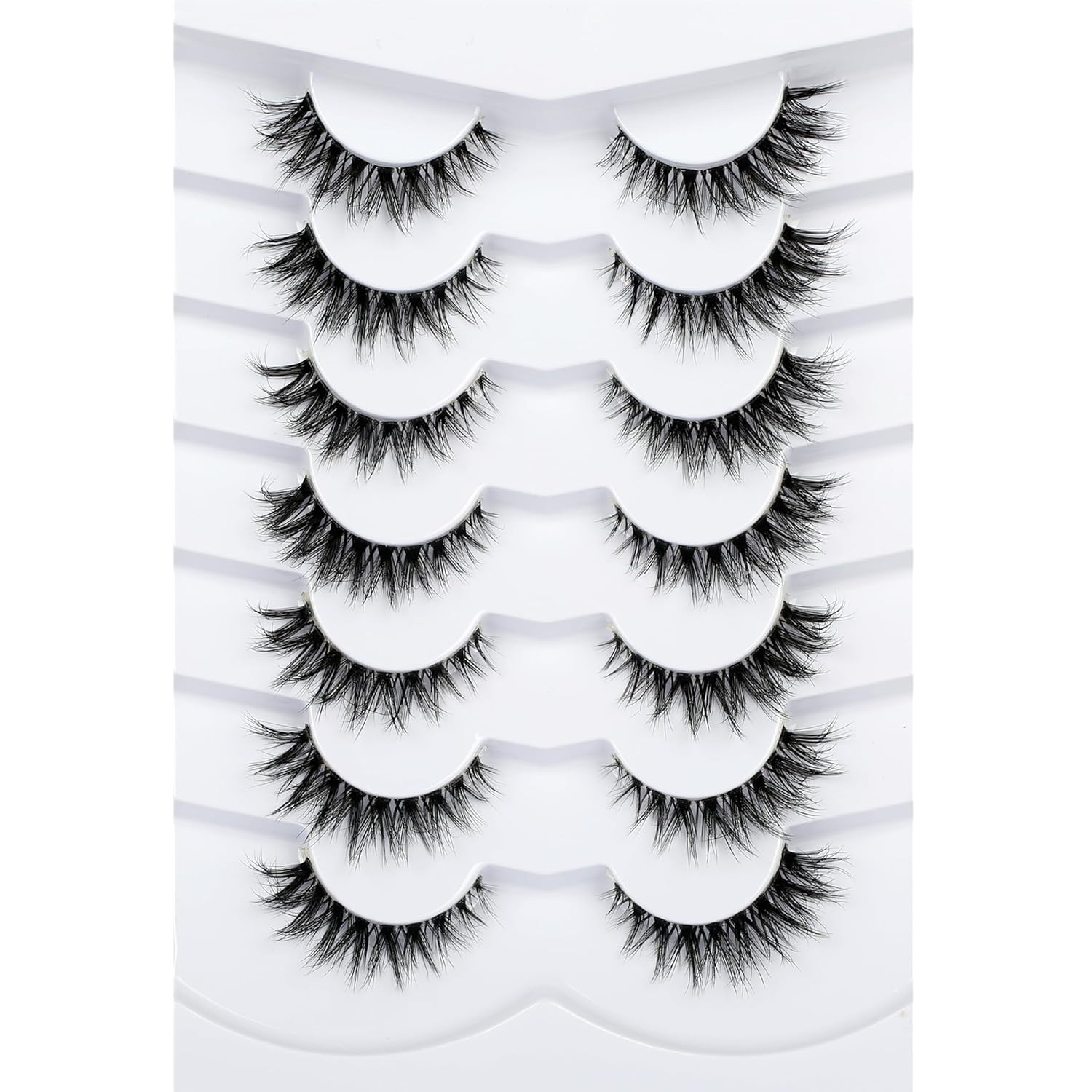 Pooplunch False Eyelashes Cat Eye Look Natural Short Lashes Wispy Clear Band Extension Volume Fake Eyelashes Faux Mink Strip Lashes 7 Pairs Pack