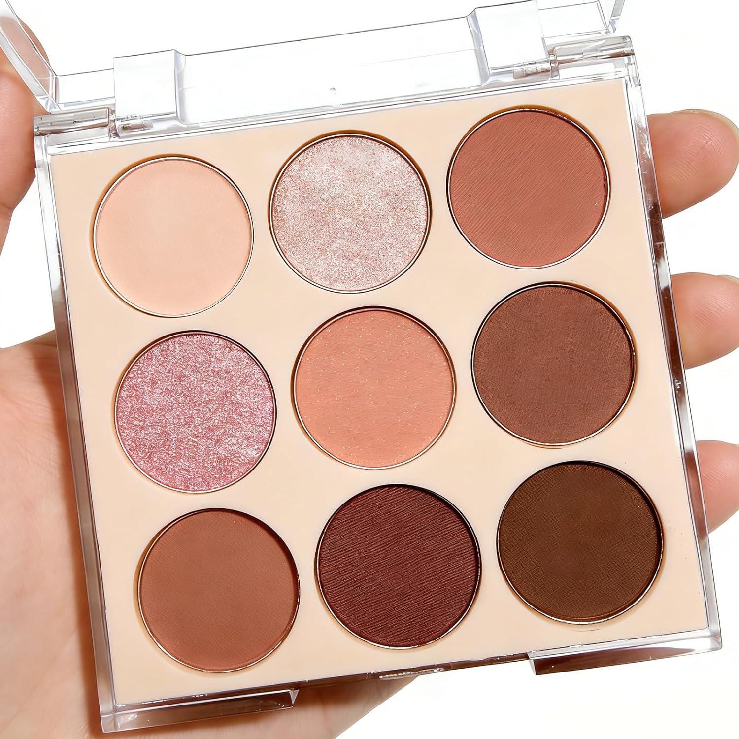 9 Colors Milk Tea Glitter Eyeshadow Palette, Matte Nude Neutral Brown Blendable Shades, Bronzer Champange Gorgeous Pearls Powder Eyeshadow, Sparkling Shimmer Daily Bright Diamond Makeup #01