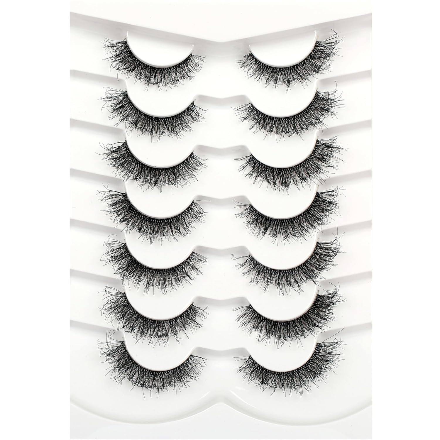 Pooplunch False Eyelashes Cat Eye Look Natural Short Lashes Wispy Clear Band Extension Volume Fake Eyelashes Faux Mink Strip Lashes 7 Pairs Pack