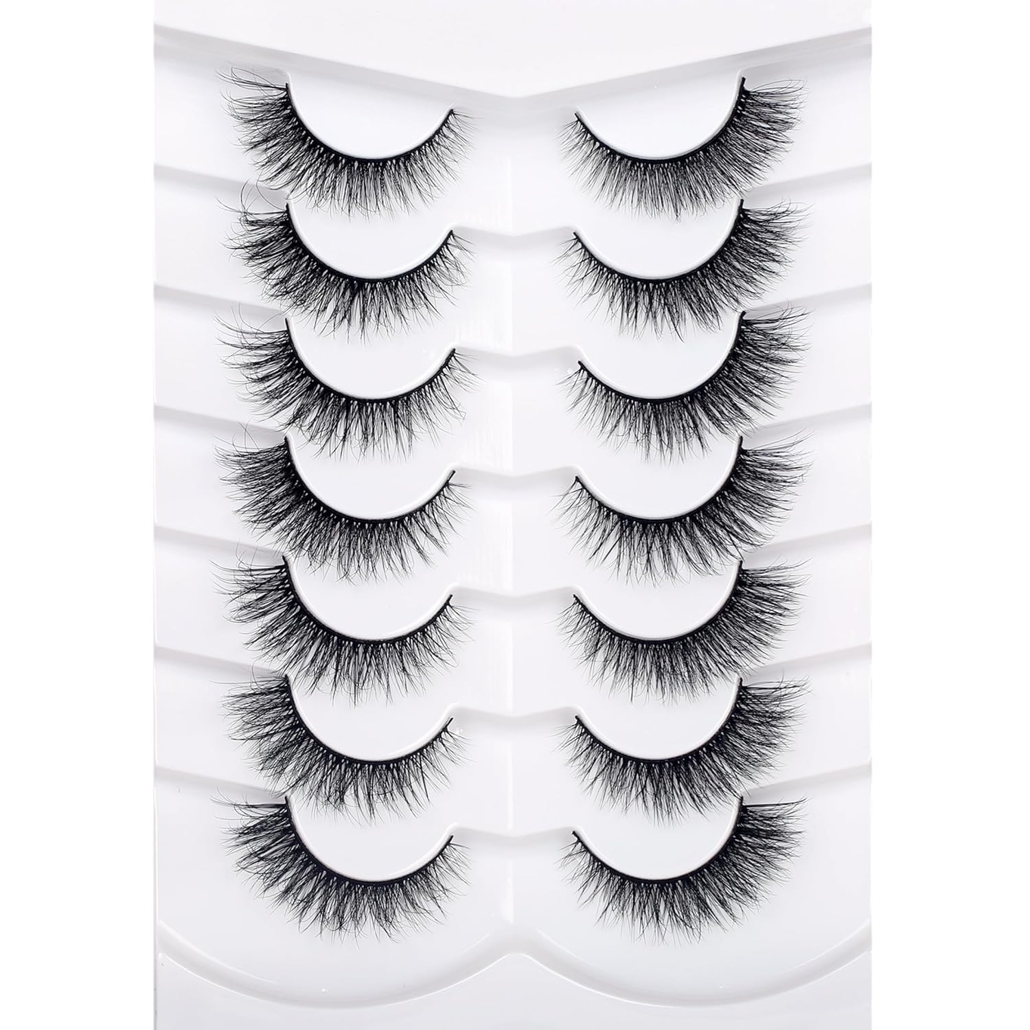 Pooplunch False Eyelashes Cat Eye Look Natural Short Lashes Wispy Clear Band Extension Volume Fake Eyelashes Faux Mink Strip Lashes 7 Pairs Pack