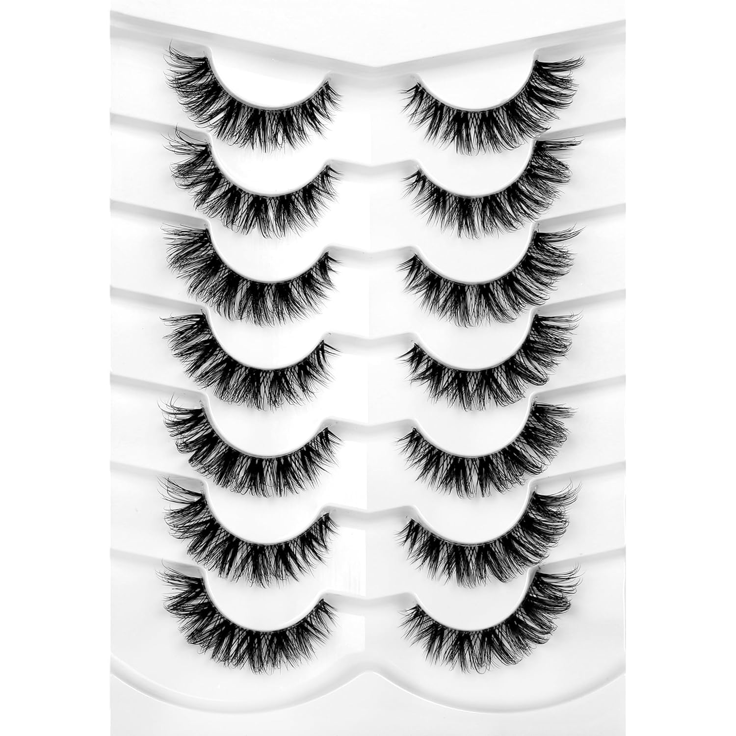 Pooplunch False Eyelashes Cat Eye Look Natural Short Lashes Wispy Clear Band Extension Volume Fake Eyelashes Faux Mink Strip Lashes 7 Pairs Pack
