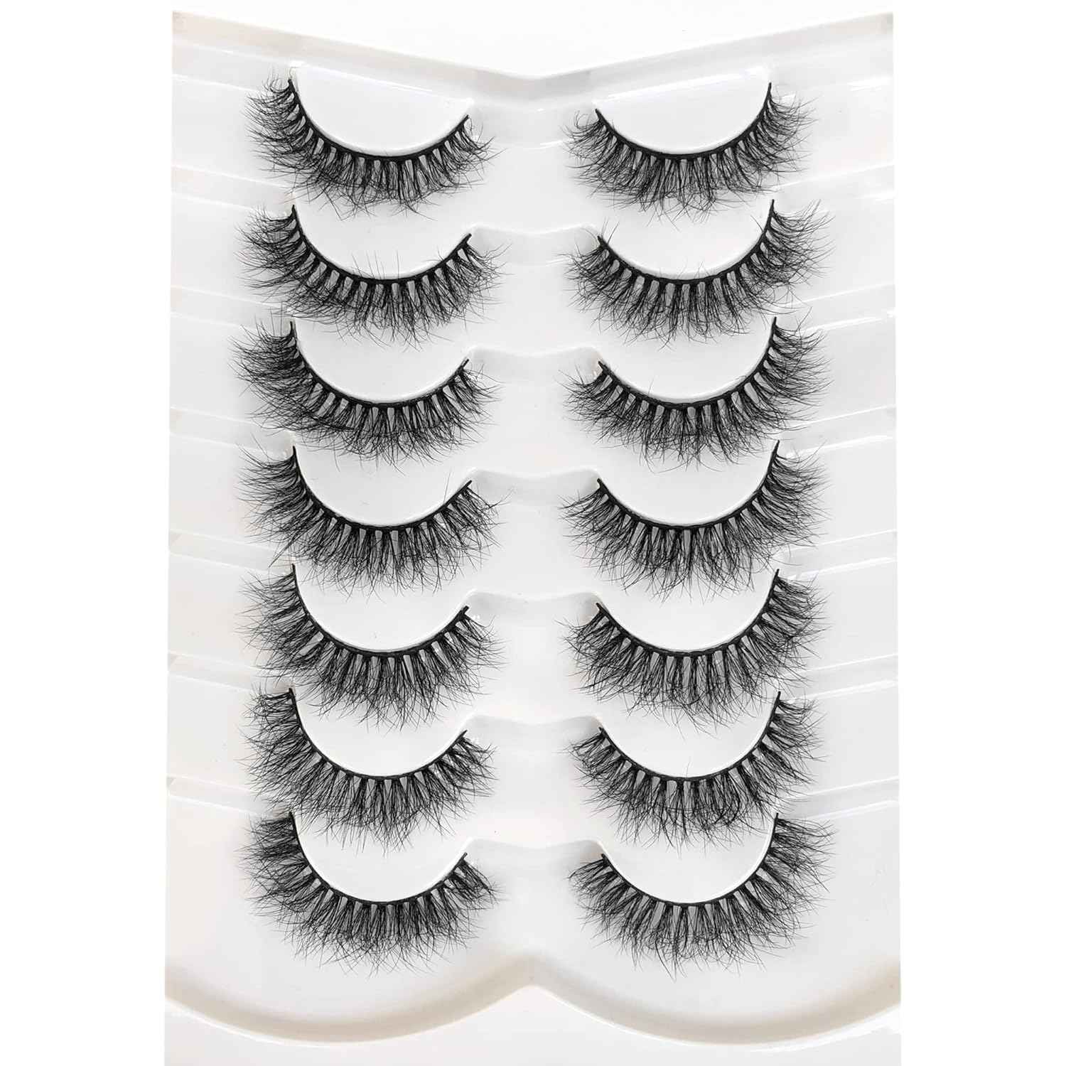 Pooplunch False Eyelashes Cat Eye Look Natural Short Lashes Wispy Clear Band Extension Volume Fake Eyelashes Faux Mink Strip Lashes 7 Pairs Pack
