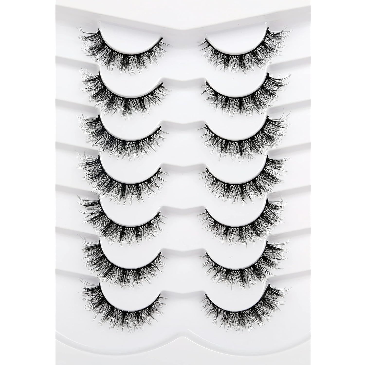 Pooplunch False Eyelashes Cat Eye Look Natural Short Lashes Wispy Clear Band Extension Volume Fake Eyelashes Faux Mink Strip Lashes 7 Pairs Pack