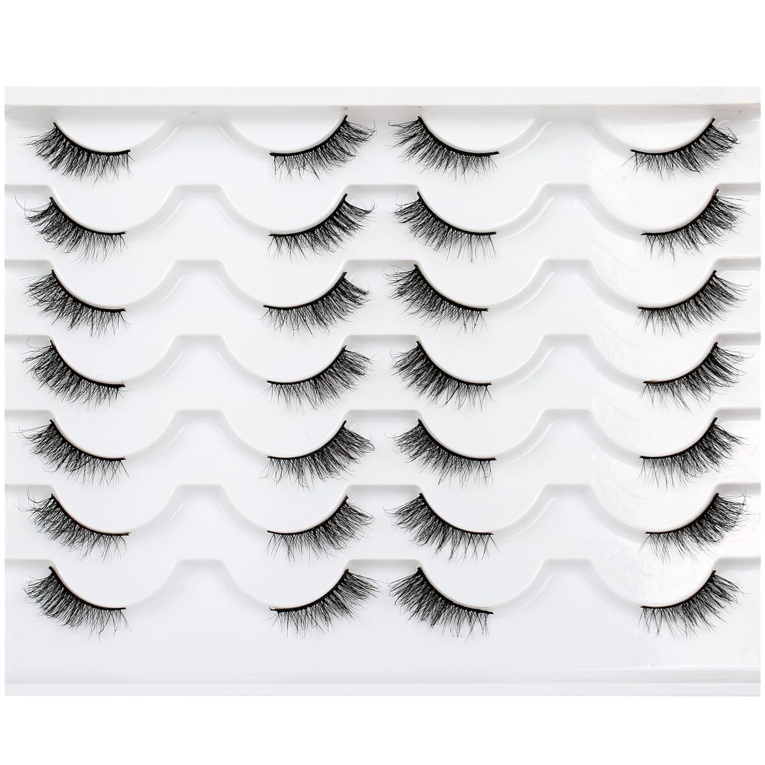 Pooplunch False Eyelashes Cat Eye Look Natural Short Lashes Wispy Clear Band Extension Volume Fake Eyelashes Faux Mink Strip Lashes 7 Pairs Pack