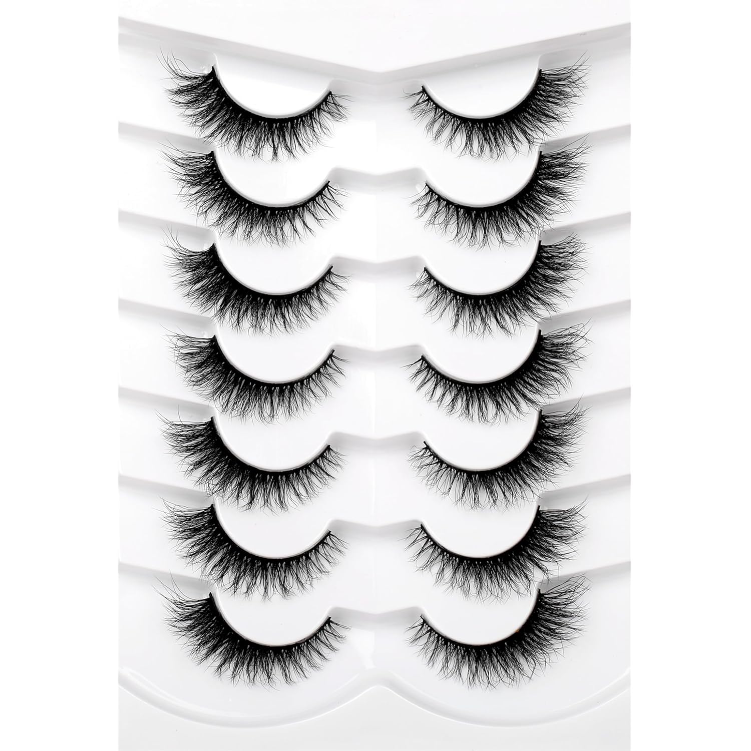 Pooplunch False Eyelashes Cat Eye Look Natural Short Lashes Wispy Clear Band Extension Volume Fake Eyelashes Faux Mink Strip Lashes 7 Pairs Pack