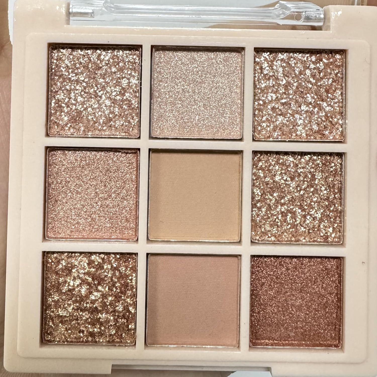 9 Colors Milk Tea Glitter Eyeshadow Palette, Matte Nude Neutral Brown Blendable Shades, Bronzer Champange Gorgeous Pearls Powder Eyeshadow, Sparkling Shimmer Daily Bright Diamond Makeup #01