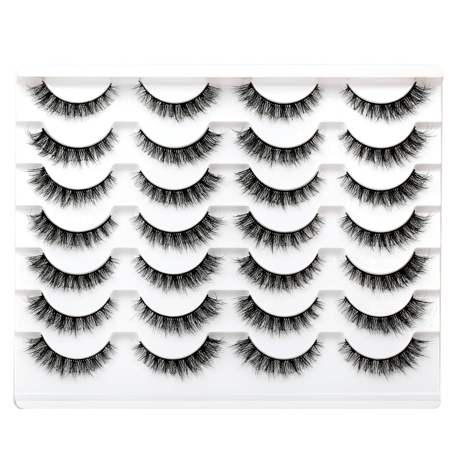Pooplunch False Eyelashes Cat Eye Look Natural Short Lashes Wispy Clear Band Extension Volume Fake Eyelashes Faux Mink Strip Lashes 7 Pairs Pack