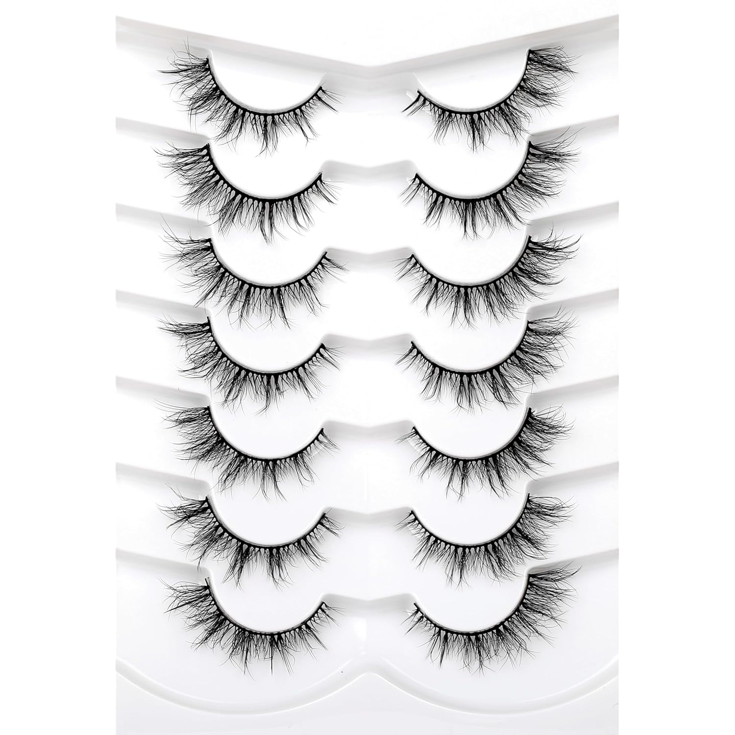 Pooplunch False Eyelashes Cat Eye Look Natural Short Lashes Wispy Clear Band Extension Volume Fake Eyelashes Faux Mink Strip Lashes 7 Pairs Pack