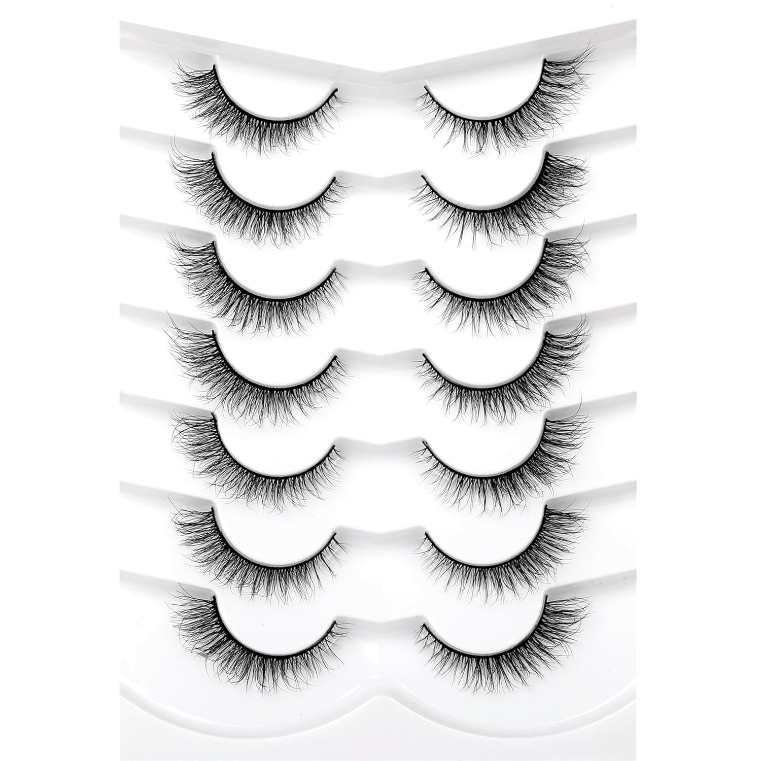 Pooplunch False Eyelashes Cat Eye Look Natural Short Lashes Wispy Clear Band Extension Volume Fake Eyelashes Faux Mink Strip Lashes 7 Pairs Pack