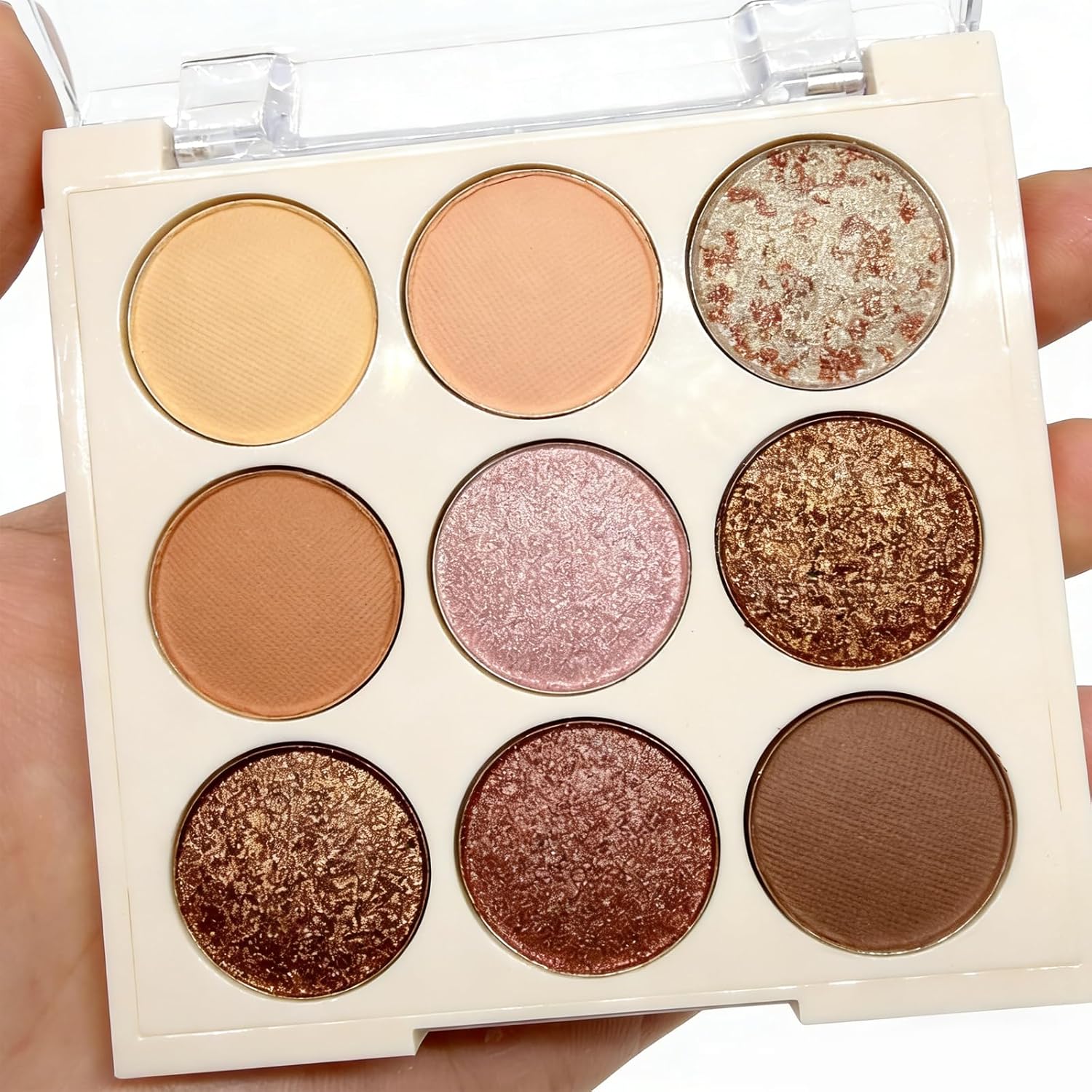 9 Colors Milk Tea Glitter Eyeshadow Palette, Matte Nude Neutral Brown Blendable Shades, Bronzer Champange Gorgeous Pearls Powder Eyeshadow, Sparkling Shimmer Daily Bright Diamond Makeup #01