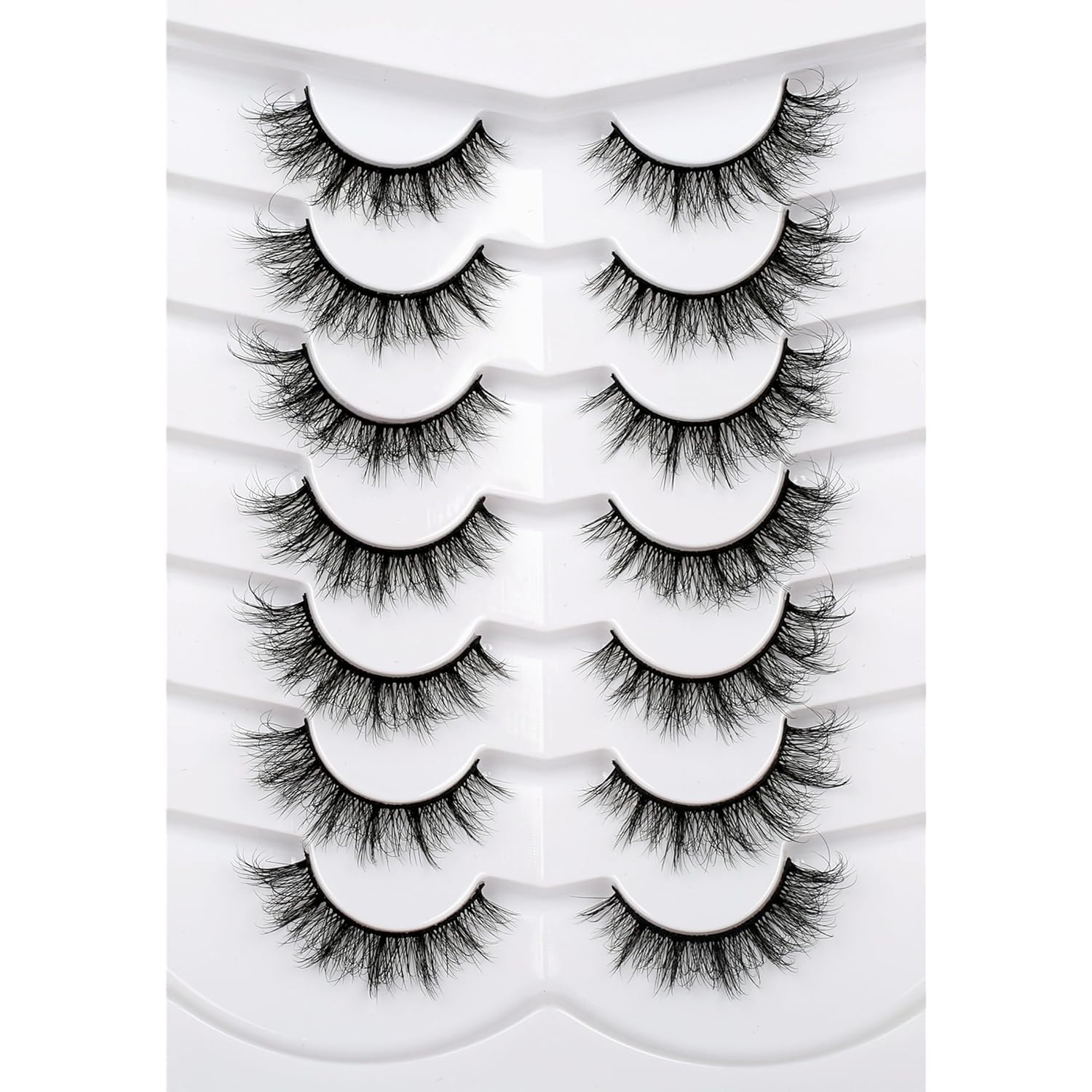 Pooplunch False Eyelashes Cat Eye Look Natural Short Lashes Wispy Clear Band Extension Volume Fake Eyelashes Faux Mink Strip Lashes 7 Pairs Pack