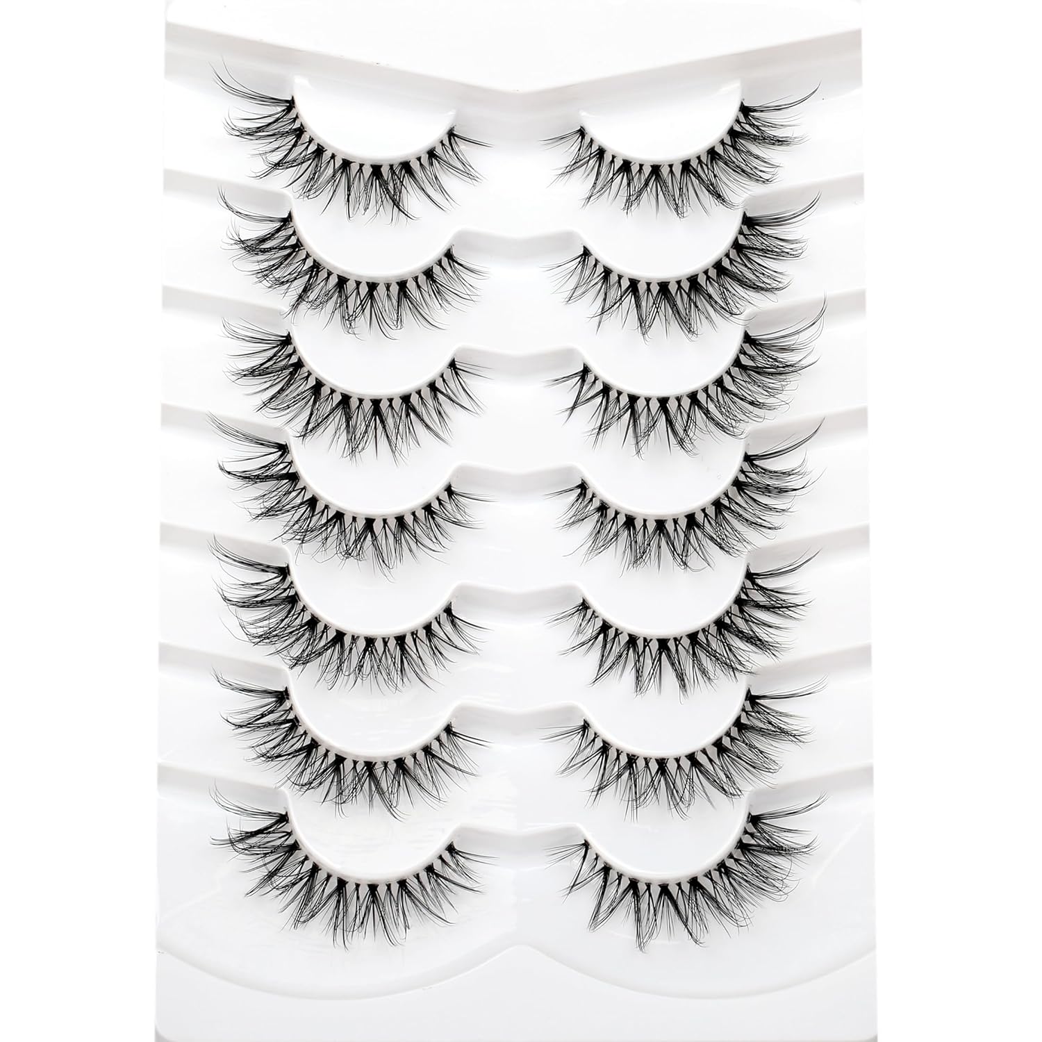 Pooplunch False Eyelashes Cat Eye Look Natural Short Lashes Wispy Clear Band Extension Volume Fake Eyelashes Faux Mink Strip Lashes 7 Pairs Pack