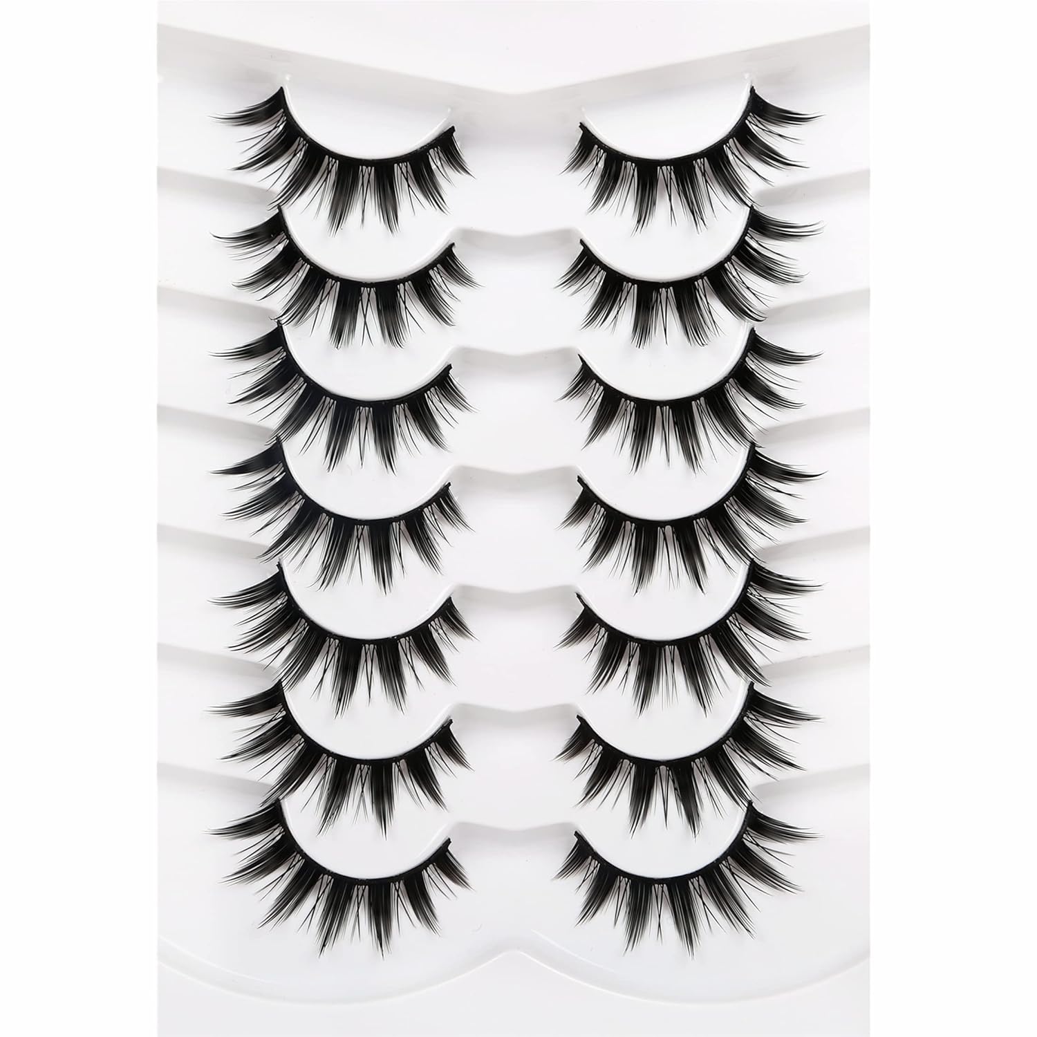 Pooplunch False Eyelashes Cat Eye Look Natural Short Lashes Wispy Clear Band Extension Volume Fake Eyelashes Faux Mink Strip Lashes 7 Pairs Pack