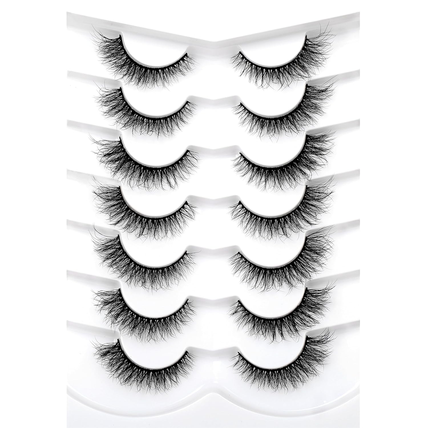 Pooplunch False Eyelashes Cat Eye Look Natural Short Lashes Wispy Clear Band Extension Volume Fake Eyelashes Faux Mink Strip Lashes 7 Pairs Pack
