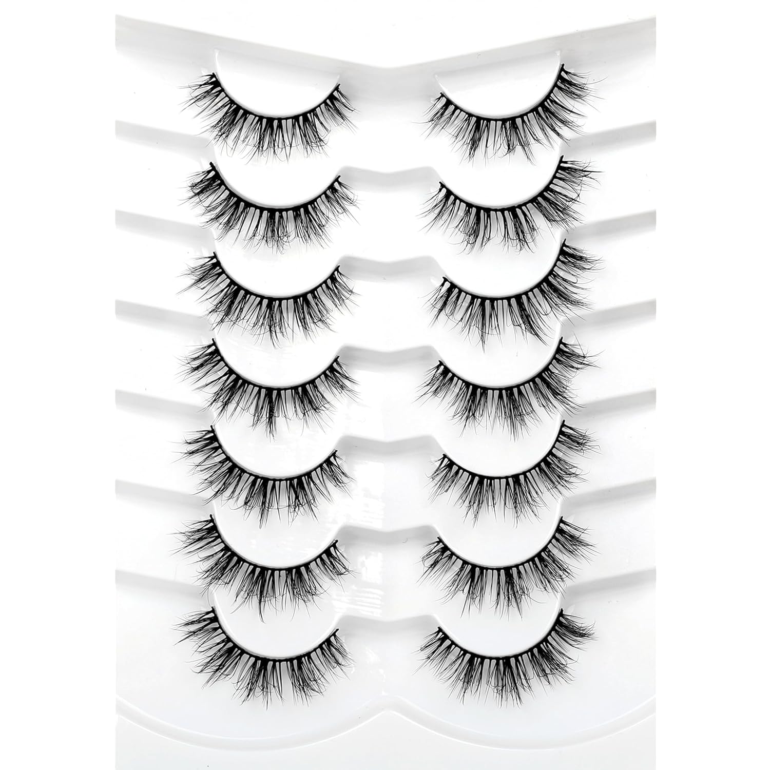 Pooplunch False Eyelashes Cat Eye Look Natural Short Lashes Wispy Clear Band Extension Volume Fake Eyelashes Faux Mink Strip Lashes 7 Pairs Pack