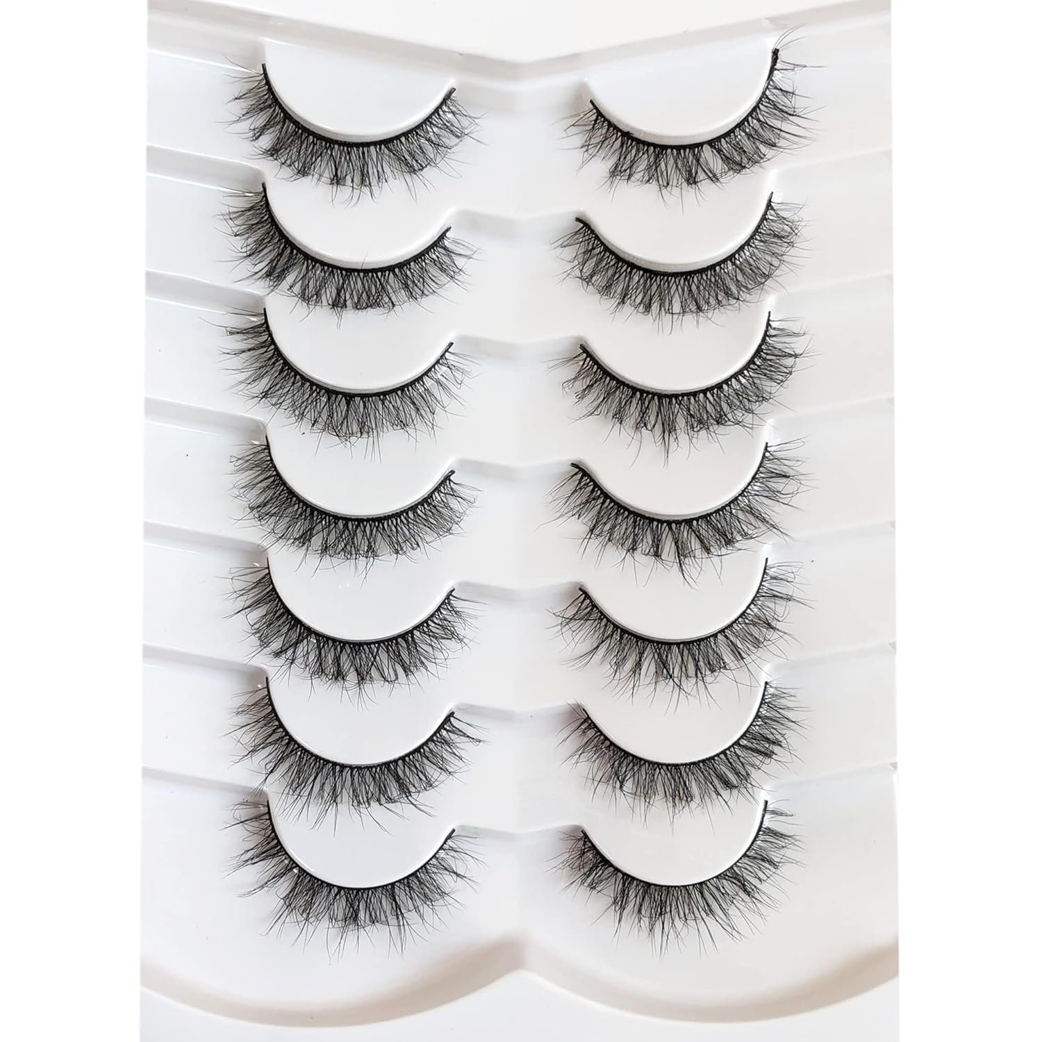 Pooplunch False Eyelashes Cat Eye Look Natural Short Lashes Wispy Clear Band Extension Volume Fake Eyelashes Faux Mink Strip Lashes 7 Pairs Pack